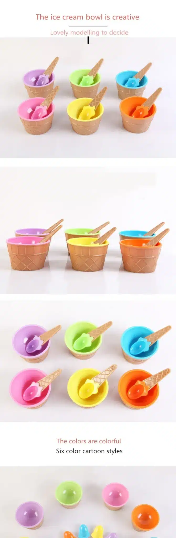 XUNZHE 1Set Cute Candy Color Children Ice Cream Mini Bowls Kids Round Rice Soup Bowl Kitchen Utensil Food Container Dessert Bowl 2