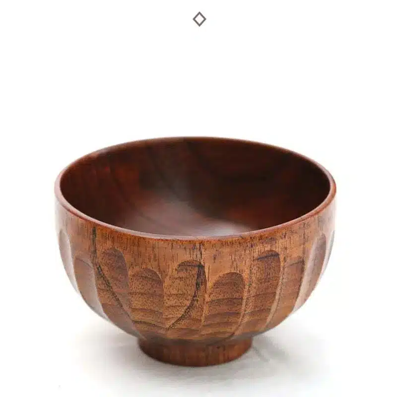 Japanese Style Big Rice Soup Bowl Rhombus Pattern Food Container Non-Toxic Healthy Material 100% Natural Wood Tableware Tray 14