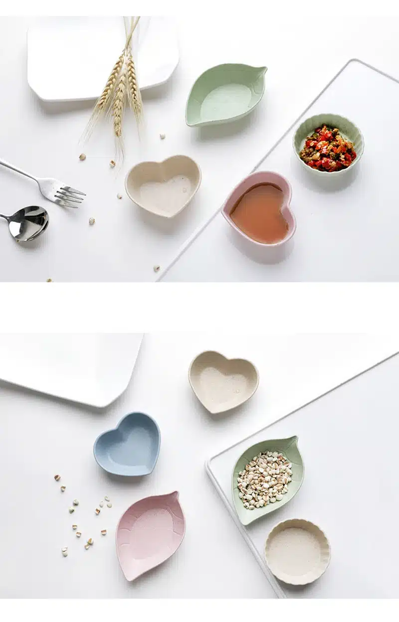 4 Pcs/lot Heart Flower Food Snack Butter Sauce Bowl Mini Cute Jam Dish Rice Bowl Plate Wheat Straw Plastic PP Dinner Plates 14