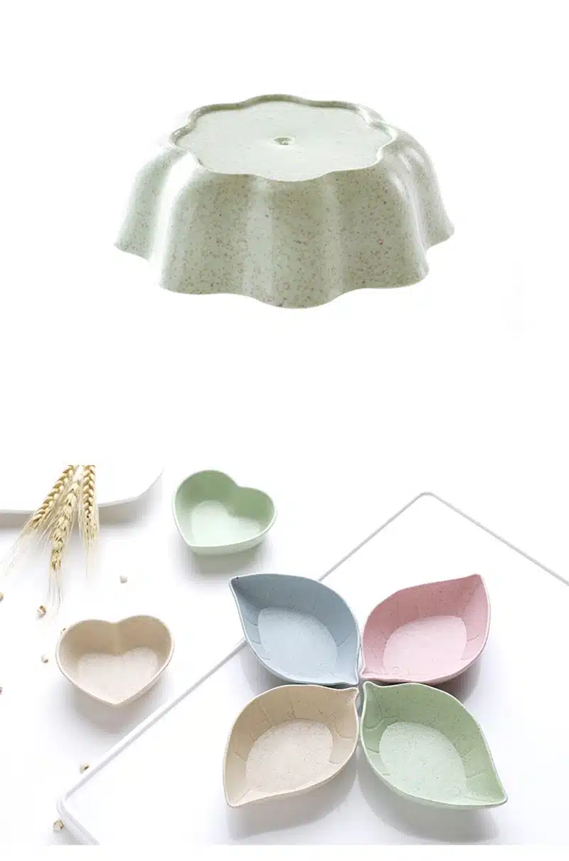 4 Pcs/lot Heart Flower Food Snack Butter Sauce Bowl Mini Cute Jam Dish Rice Bowl Plate Wheat Straw Plastic PP Dinner Plates 16