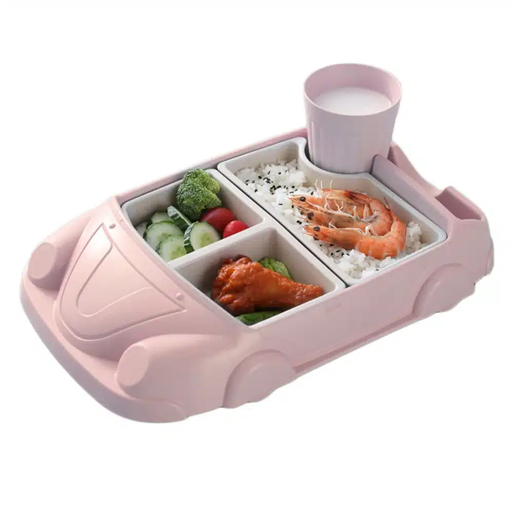 4 Pcs Cartoon Car-Shaped Bamboo Fiber Eco-Friendly Dinner Plate Cutlery Meal Set for Kids Toddlers Plate Bowl 5