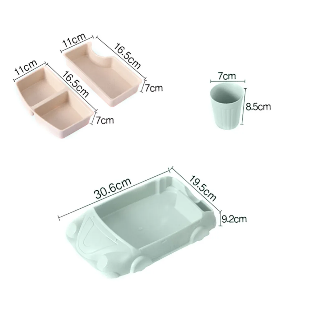 4 Pcs Cartoon Car-Shaped Bamboo Fiber Eco-Friendly Dinner Plate Cutlery Meal Set for Kids Toddlers Plate Bowl 8