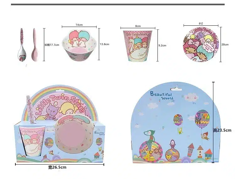 Kitchen 4 pcs / lovely animals dinner set set into the baby 100% Melamine children cutlery set plate glass spoon fork bow 1