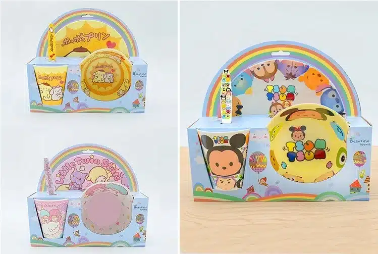 Kitchen 4 pcs / lovely animals dinner set set into the baby 100% Melamine children cutlery set plate glass spoon fork bow 3