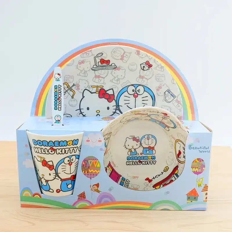 Kitchen 4 pcs / lovely animals dinner set set into the baby 100% Melamine children cutlery set plate glass spoon fork bow 6