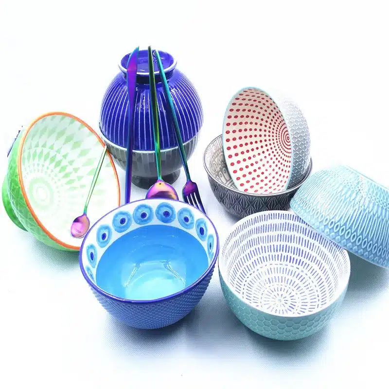 Relievo Hand-Painted Ceramic Salad Rice Bowl Food Containers Fast Food Tray Big Soup Bowl Lunch Box Dinnerware Set Tableware 1pc 13