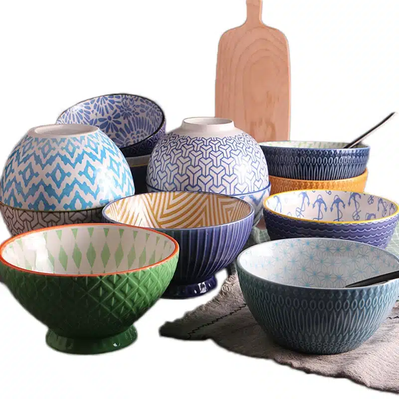 Relievo Hand-Painted Ceramic Salad Rice Bowl Food Containers Fast Food Tray Big Soup Bowl Lunch Box Dinnerware Set Tableware 1pc 14