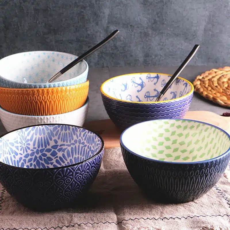 Relievo Hand-Painted Ceramic Salad Rice Bowl Food Containers Fast Food Tray Big Soup Bowl Lunch Box Dinnerware Set Tableware 1pc 16