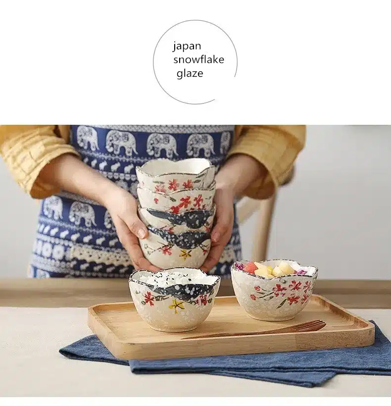 Porcelain Tableware Ceramic Big Soup Bowl Rice Bowl Hand-Painted Plum Flowers Ceramic Bowl Japanese Microwave Oven Tableware 7