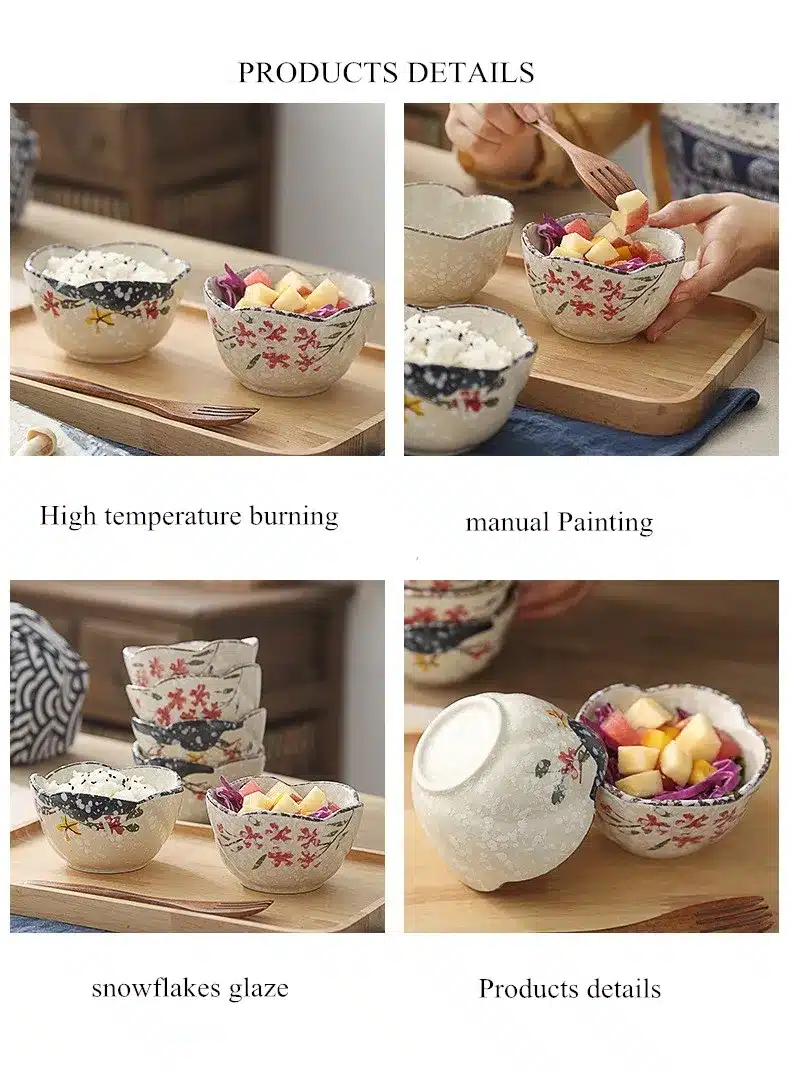 Porcelain Tableware Ceramic Big Soup Bowl Rice Bowl Hand-Painted Plum Flowers Ceramic Bowl Japanese Microwave Oven Tableware 9