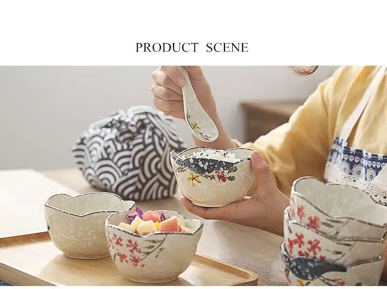 Porcelain Tableware Ceramic Big Soup Bowl Rice Bowl Hand-Painted Plum Flowers Ceramic Bowl Japanese Microwave Oven Tableware 10