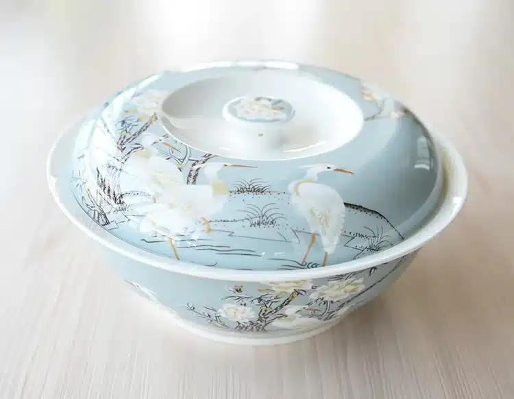 Boutique European Hand Painted White Crane Bone Dishes Tableware Rice Bowl with Lid Soup Basin Large Noodles Big Food Dish 1