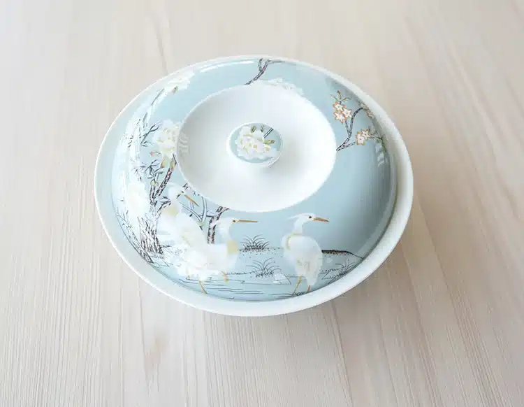 Boutique European Hand Painted White Crane Bone Dishes Tableware Rice Bowl with Lid Soup Basin Large Noodles Big Food Dish 3