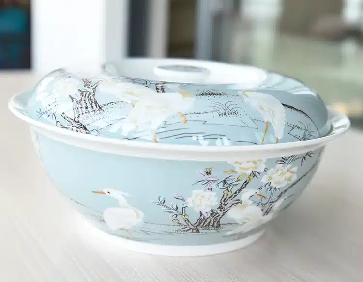 Boutique European Hand Painted White Crane Bone Dishes Tableware Rice Bowl with Lid Soup Basin Large Noodles Big Food Dish 4