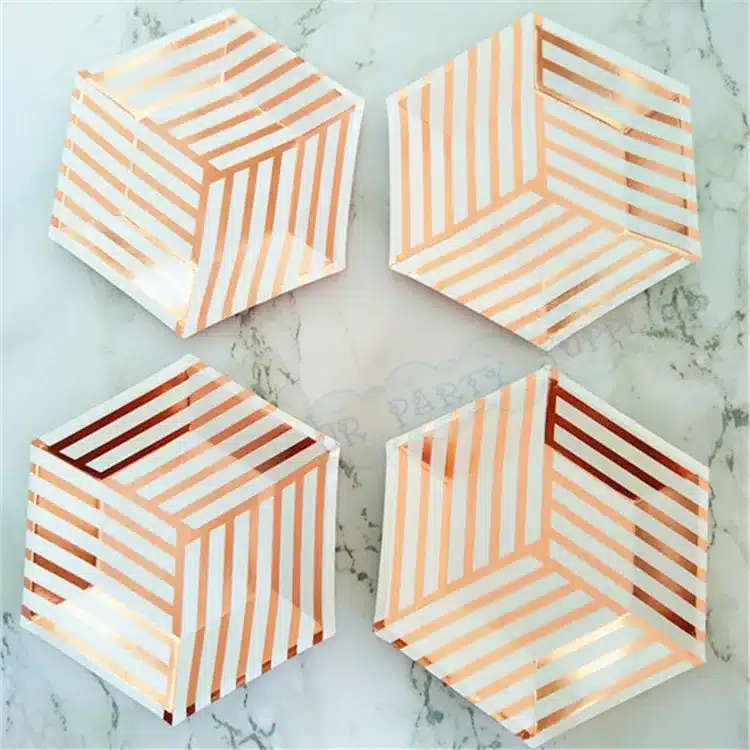 64pcs Paper Plates Party Supplies for Appetizer Lunch Dinner and Dessert Kids Birthday Party Favors Rose Gold Foil Pink Marble 15