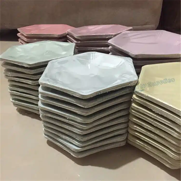 Free Shipping 24pcs Colorful Paper Plates Hexagon Shape Dessert Dishes 7 In Birthday Party Bridal Shower Modern Party Supplies 13