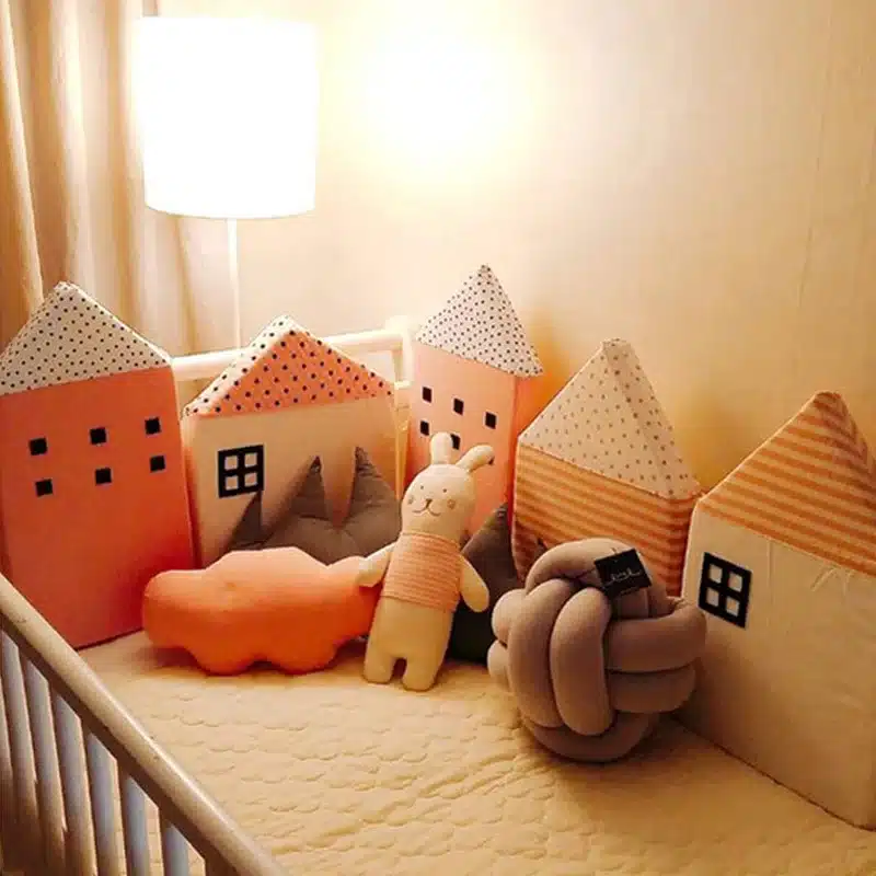 KAMIMI Cute Baby Bed fence 4 pieces a set lovely Sponge house Bed fence baby bed set safe protection 7