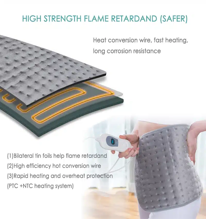 Bellavie Safe Electric Heating Pad for Heat Therapy Pain Relief Wrap Abdomen and Waist Cosy Flannel 30*40CM Grey (220V EU Plug) 9
