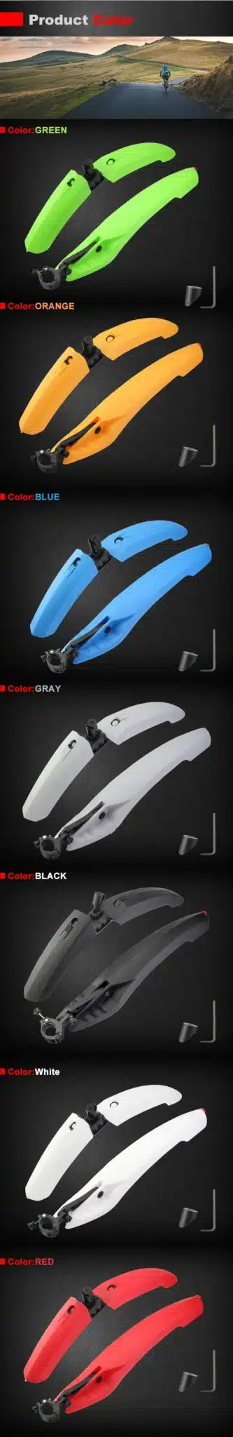 PCycling Bicycle Mudguard Front/Rear Quick Release Fenders Road Bike MTB Fender Mud Guard Wings Parts With Taillight LED 6