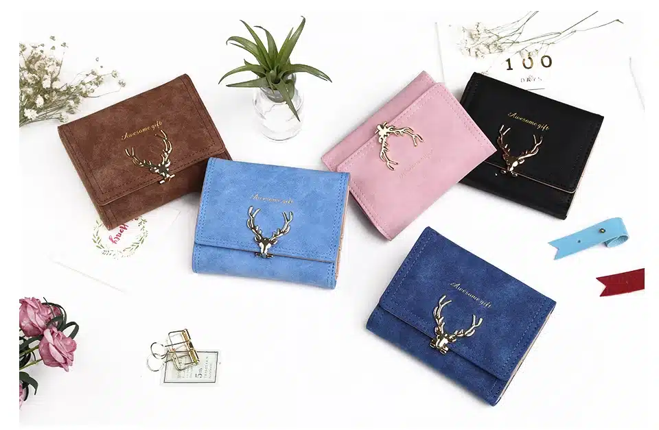 2018 Latest Christmas Deer Women Leather Wallet VintageTri-Folds Luxury Cash Purse Girl Small Black Clutch coin purses holders 16