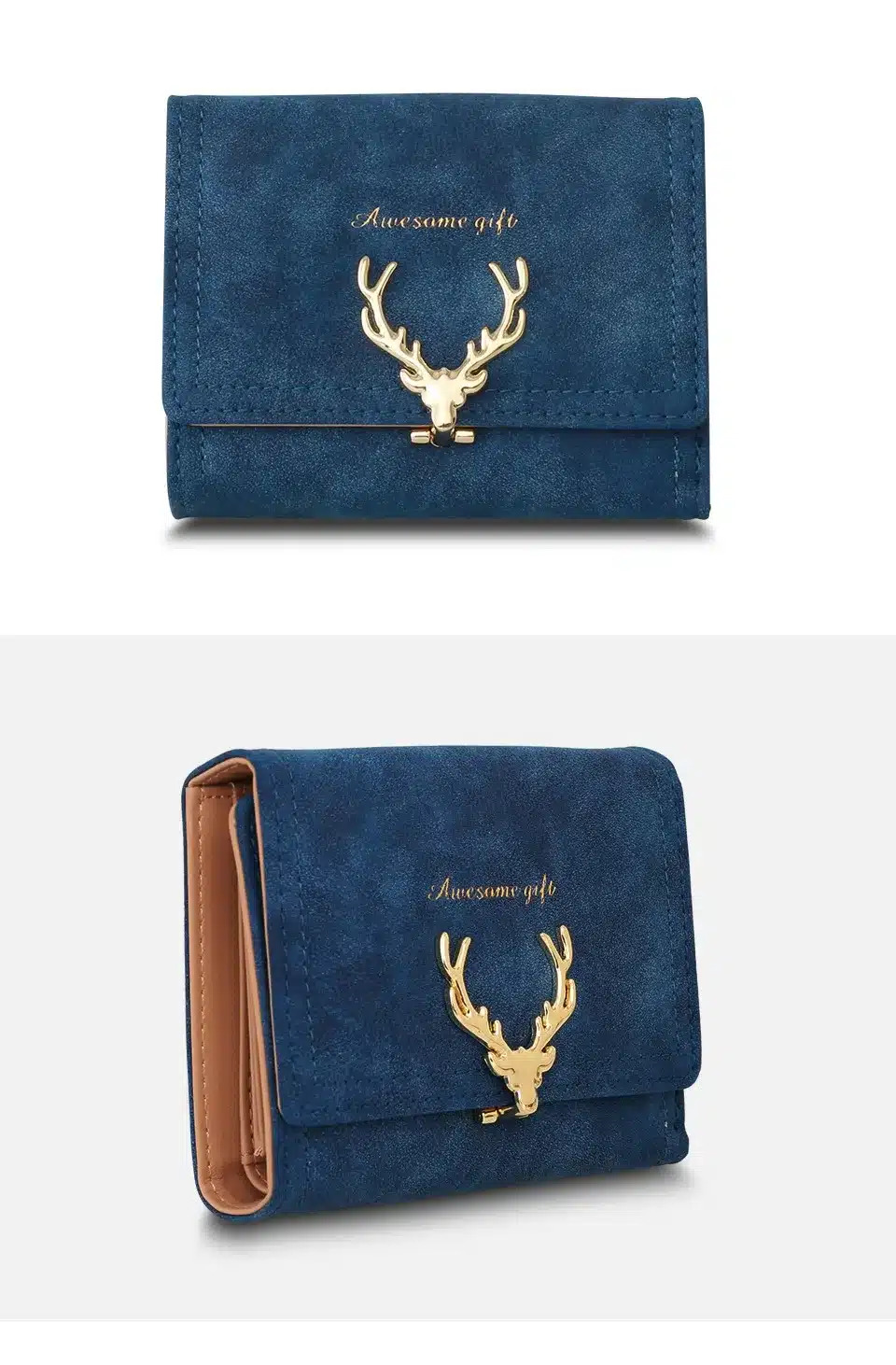 2018 Latest Christmas Deer Women Leather Wallet VintageTri-Folds Luxury Cash Purse Girl Small Black Clutch coin purses holders 25