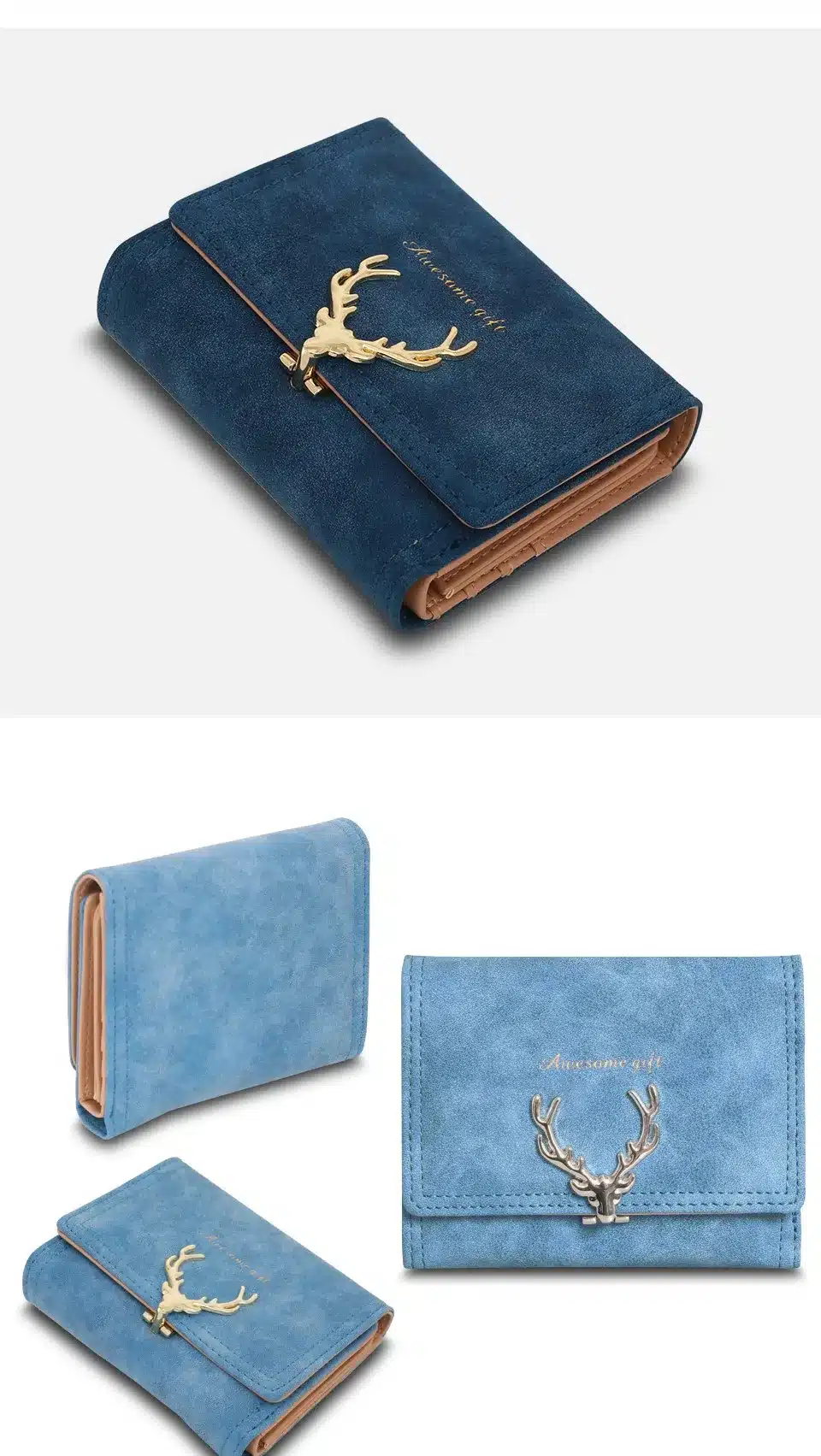 2018 Latest Christmas Deer Women Leather Wallet VintageTri-Folds Luxury Cash Purse Girl Small Black Clutch coin purses holders 27