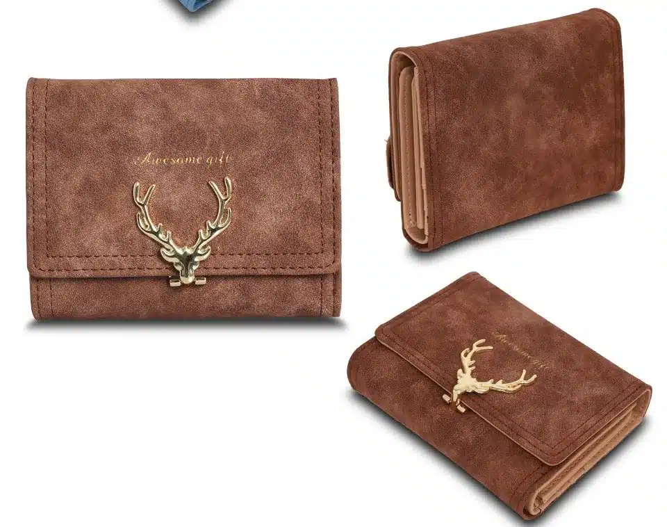 2018 Latest Christmas Deer Women Leather Wallet VintageTri-Folds Luxury Cash Purse Girl Small Black Clutch coin purses holders 28