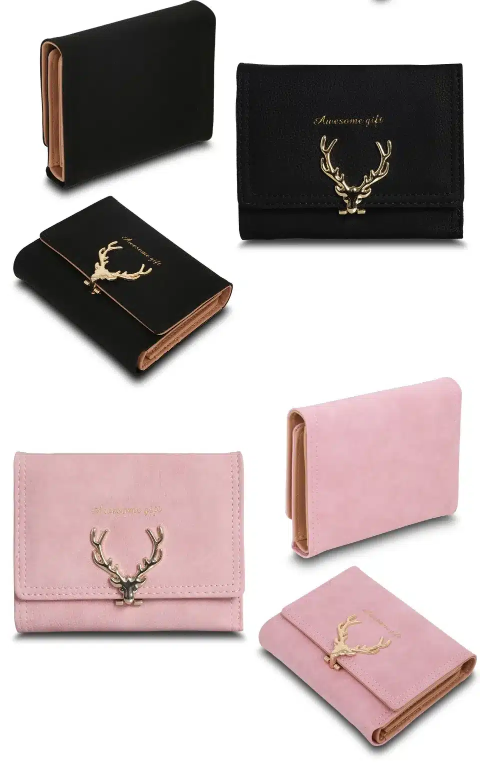 2018 Latest Christmas Deer Women Leather Wallet VintageTri-Folds Luxury Cash Purse Girl Small Black Clutch coin purses holders 29