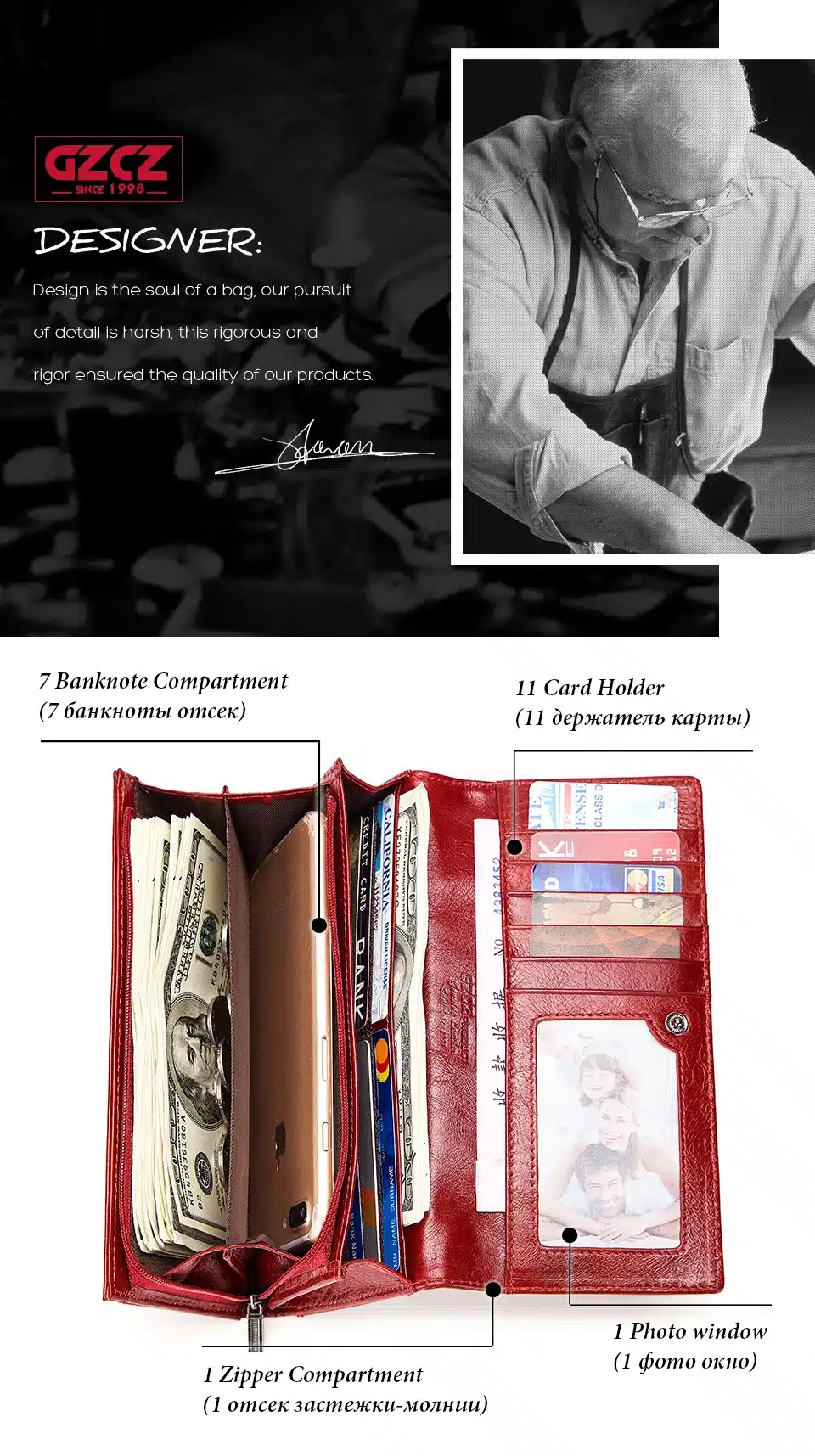 GZCZ Fashion Wallet Women Genuine Leather Coin Purse Portomonee Luxury Brand Kashelek Female Long Walet Womens Lady Cuzdan Rfid 20