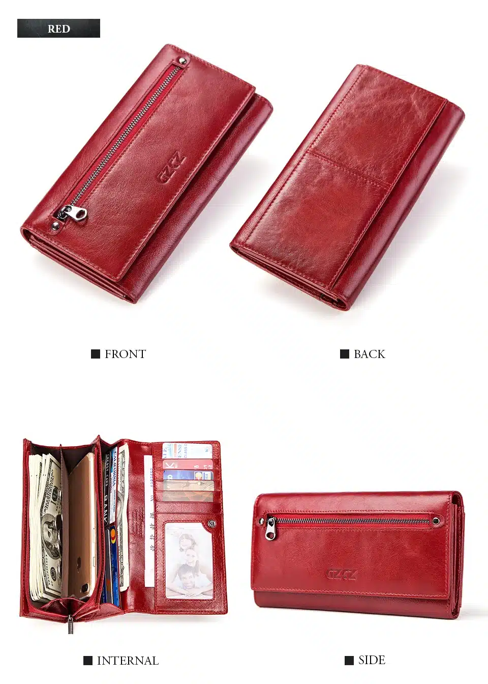 GZCZ Fashion Wallet Women Genuine Leather Coin Purse Portomonee Luxury Brand Kashelek Female Long Walet Womens Lady Cuzdan Rfid 29