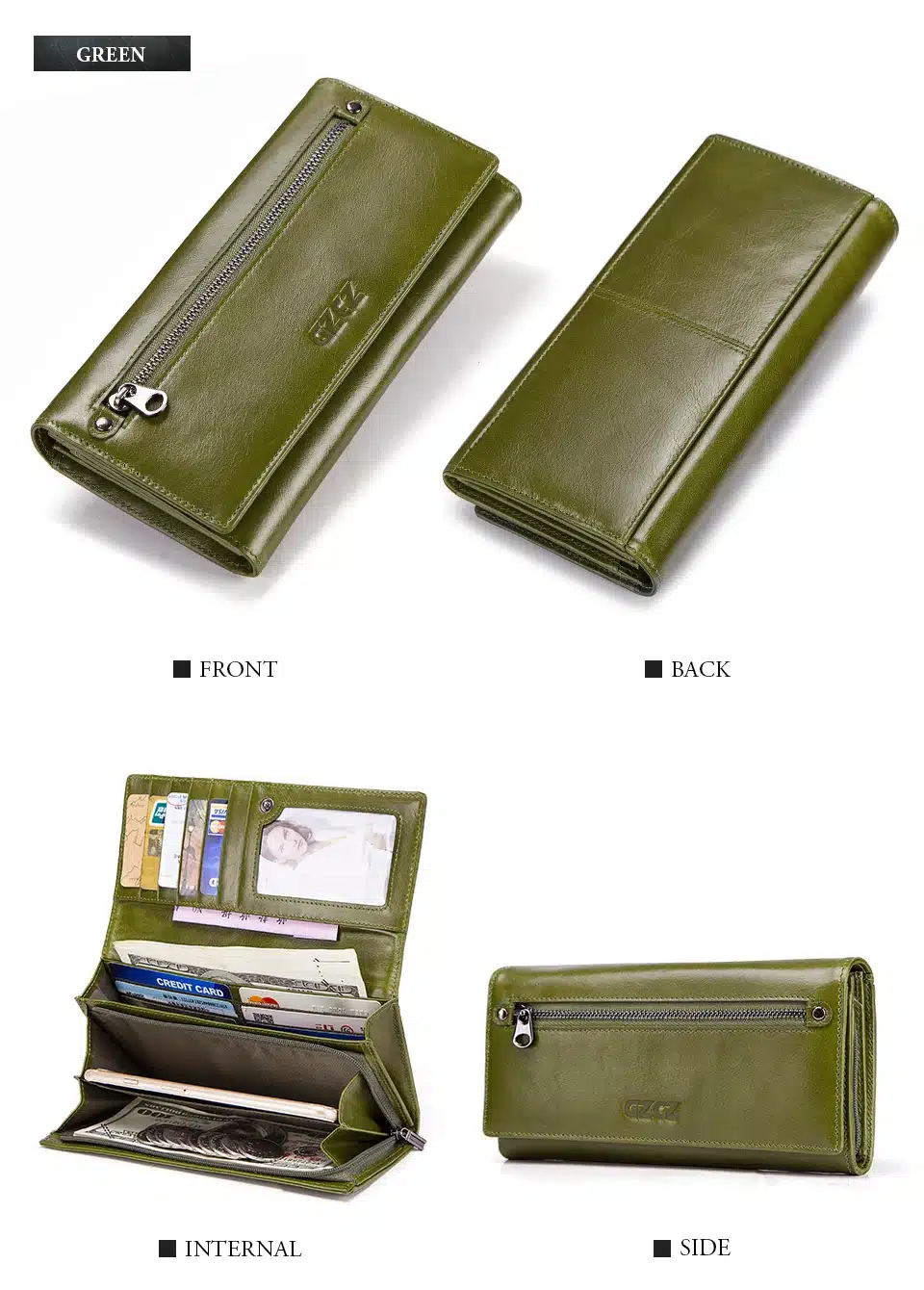 GZCZ Fashion Wallet Women Genuine Leather Coin Purse Portomonee Luxury Brand Kashelek Female Long Walet Womens Lady Cuzdan Rfid 31