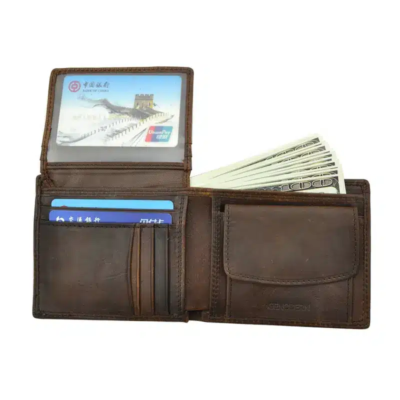GENODERN Cow Leather Men Wallets with Coin Pocket Vintage Male Purse Function Brown Genuine Leather Men Wallet with Card Holders 13