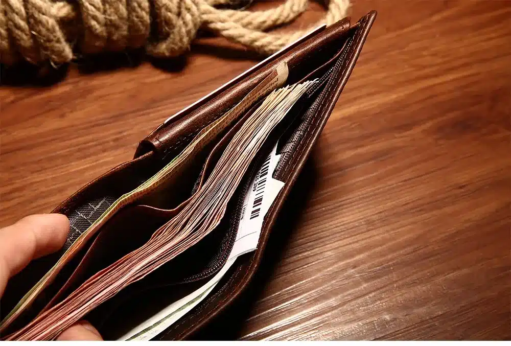 GENODERN Cow Leather Men Wallets with Coin Pocket Vintage Male Purse Function Brown Genuine Leather Men Wallet with Card Holders 15
