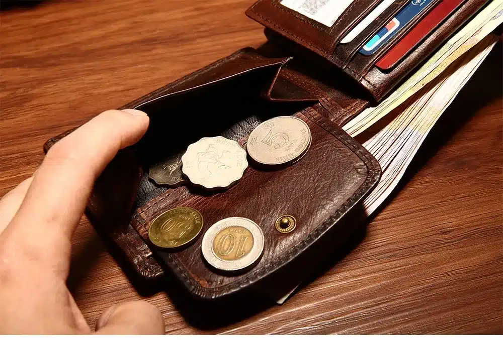 GENODERN Cow Leather Men Wallets with Coin Pocket Vintage Male Purse Function Brown Genuine Leather Men Wallet with Card Holders 18