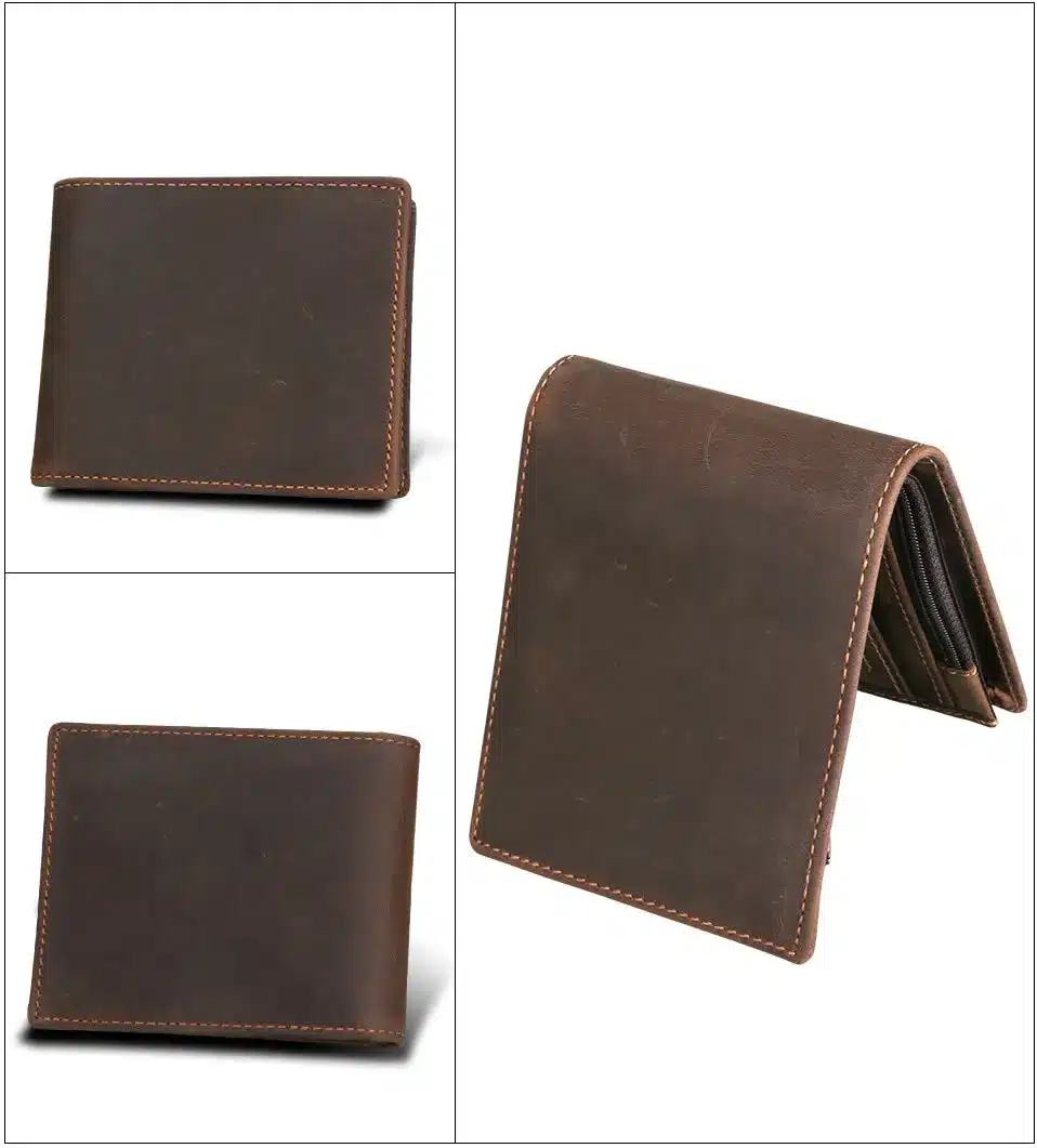 RFID Blocking Men Wallets Vintage Cow Genuine Leather Wallet Male Handmade Custom Dollar Price Coin Purse Short Wallet carteira 14