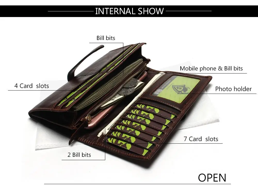 New Luxury Brand 100% Top Genuine Cowhide Leather High Quality Men Long Wallet Coin Purse Vintage Designer Male Carteira Wallets 9