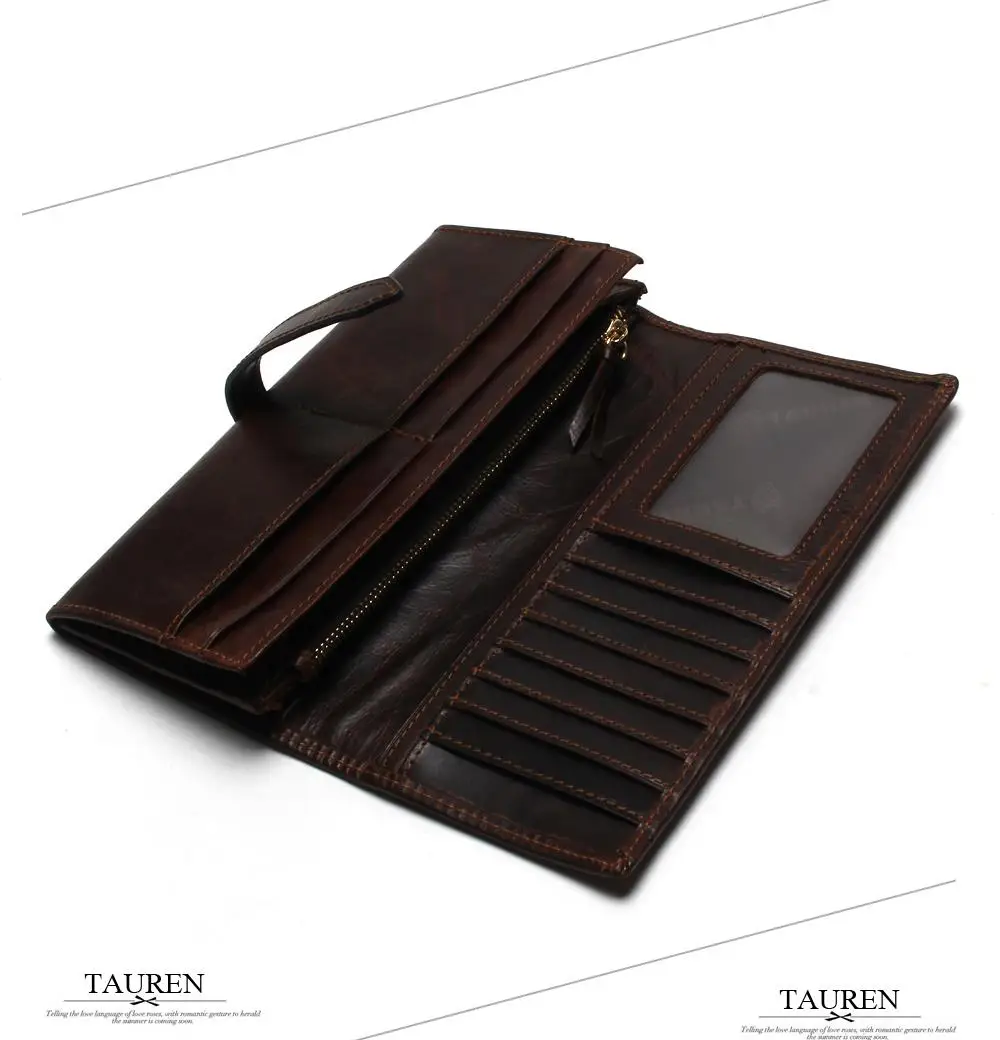 New Luxury Brand 100% Top Genuine Cowhide Leather High Quality Men Long Wallet Coin Purse Vintage Designer Male Carteira Wallets 12