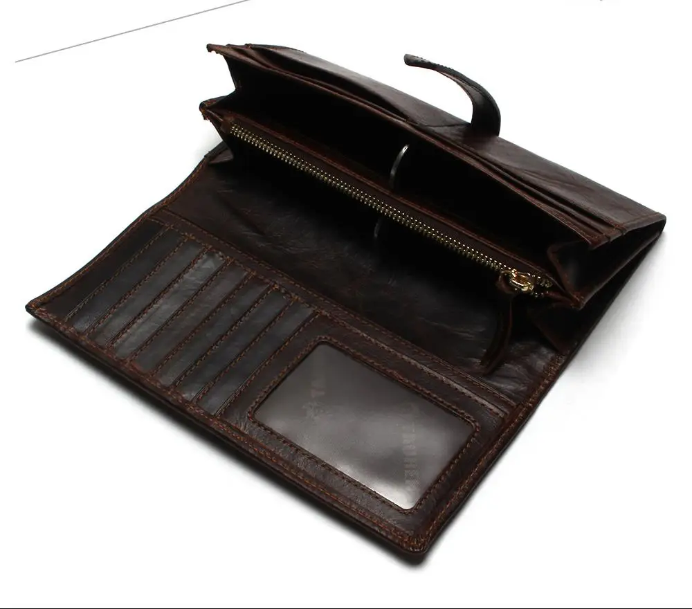 New Luxury Brand 100% Top Genuine Cowhide Leather High Quality Men Long Wallet Coin Purse Vintage Designer Male Carteira Wallets 13