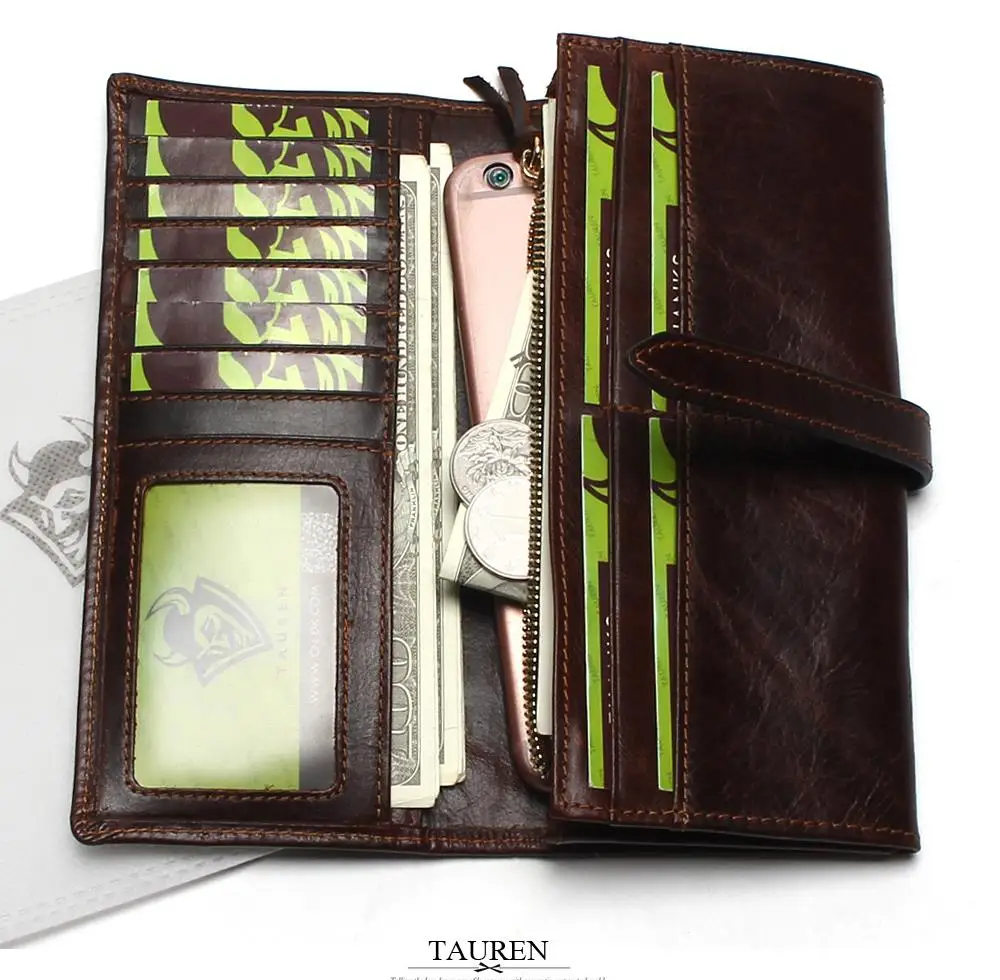 New Luxury Brand 100% Top Genuine Cowhide Leather High Quality Men Long Wallet Coin Purse Vintage Designer Male Carteira Wallets 17