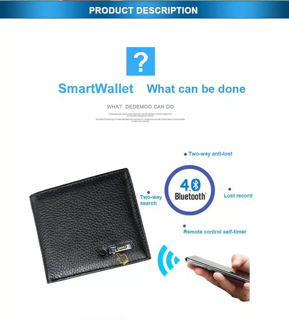 Smart Wallet Men Genuine Leather High Quality Anti Lost Intelligent Bluetooth Purse Male Card Holders Suit for IOS, Android 18
