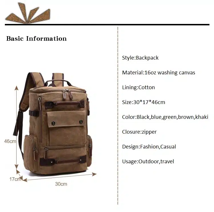Men Laptop Backpack 15 Inch Rucksack Canvas School Bag Travel Backpacks for Teenage Male Notebook Bagpack Computer Knapsack Bags 11