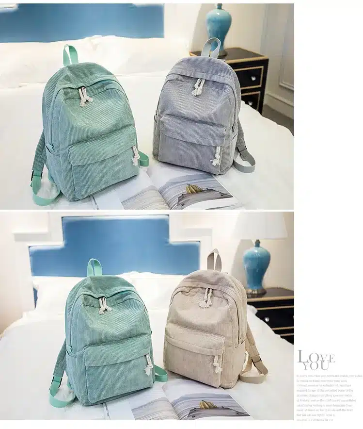 Miyahouse Preppy Style Soft Fabric Backpack Female Corduroy Design School Backpack For Teenage Girls Striped Backpack Women 17
