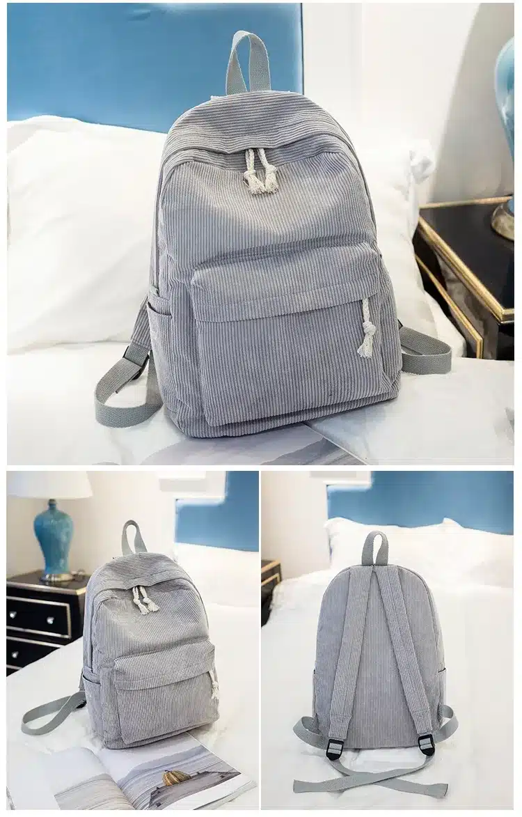 Miyahouse Preppy Style Soft Fabric Backpack Female Corduroy Design School Backpack For Teenage Girls Striped Backpack Women 18