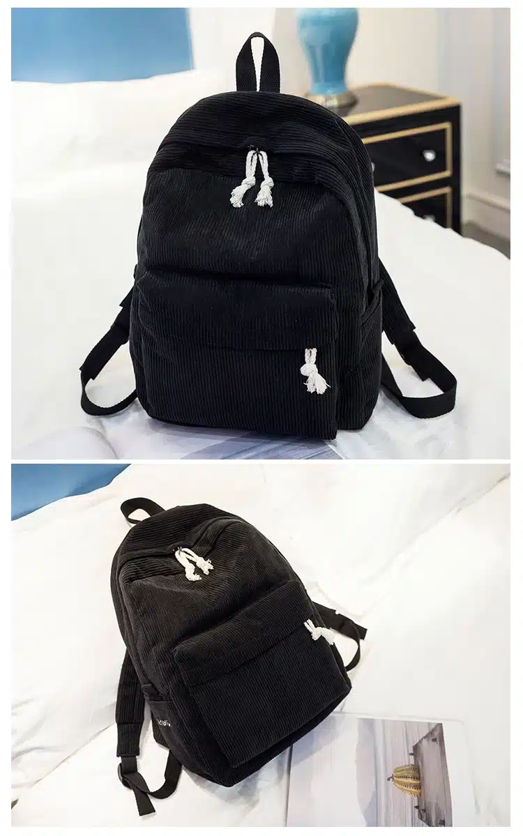 Miyahouse Preppy Style Soft Fabric Backpack Female Corduroy Design School Backpack For Teenage Girls Striped Backpack Women 19