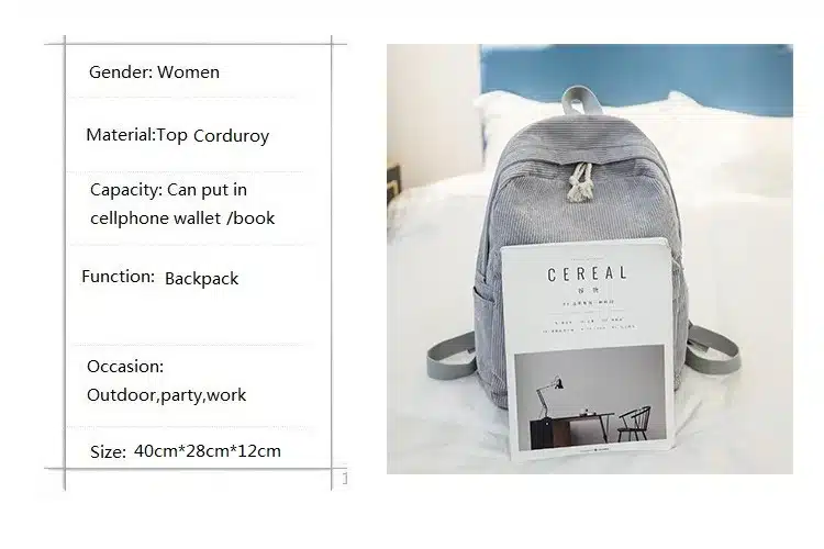 Miyahouse Preppy Style Soft Fabric Backpack Female Corduroy Design School Backpack For Teenage Girls Striped Backpack Women 20