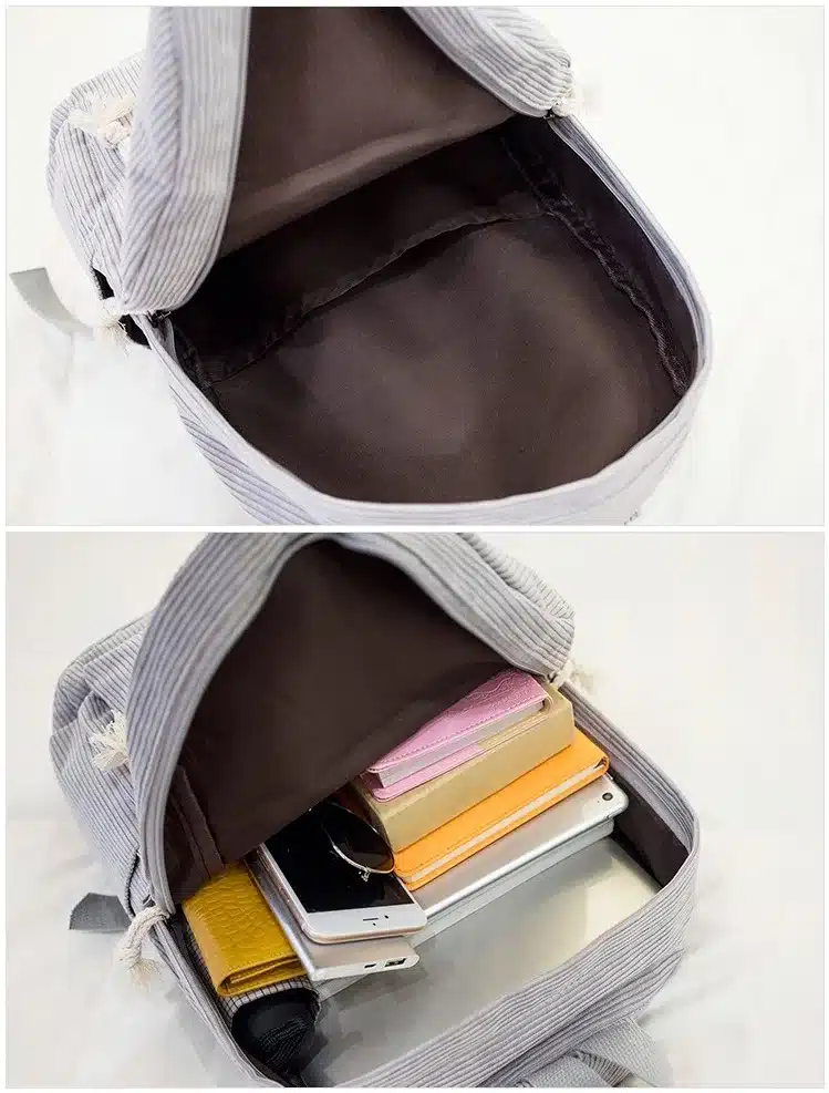 Miyahouse Preppy Style Soft Fabric Backpack Female Corduroy Design School Backpack For Teenage Girls Striped Backpack Women 21