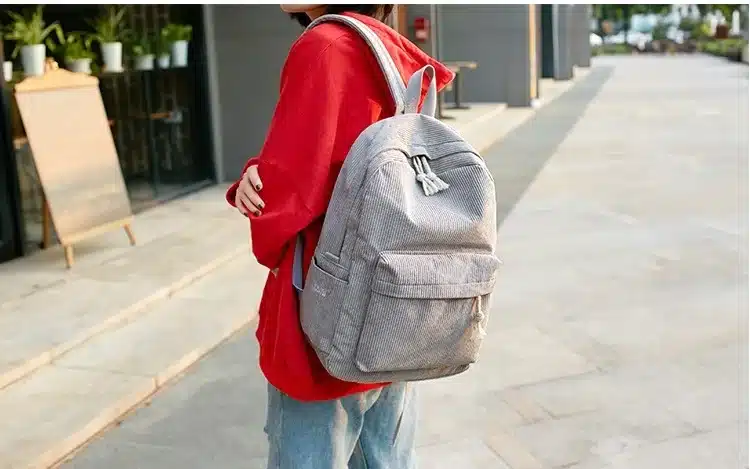 Miyahouse Preppy Style Soft Fabric Backpack Female Corduroy Design School Backpack For Teenage Girls Striped Backpack Women 24