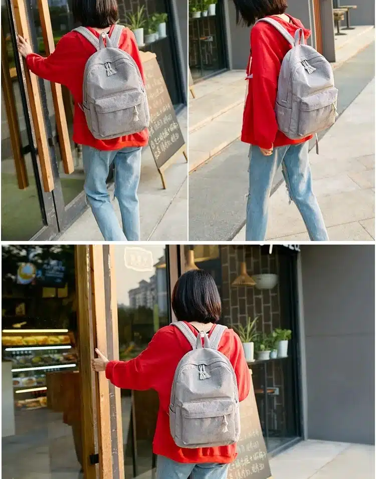 Miyahouse Preppy Style Soft Fabric Backpack Female Corduroy Design School Backpack For Teenage Girls Striped Backpack Women 25