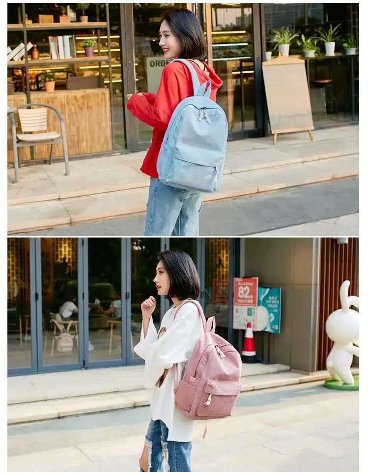 Miyahouse Preppy Style Soft Fabric Backpack Female Corduroy Design School Backpack For Teenage Girls Striped Backpack Women 26
