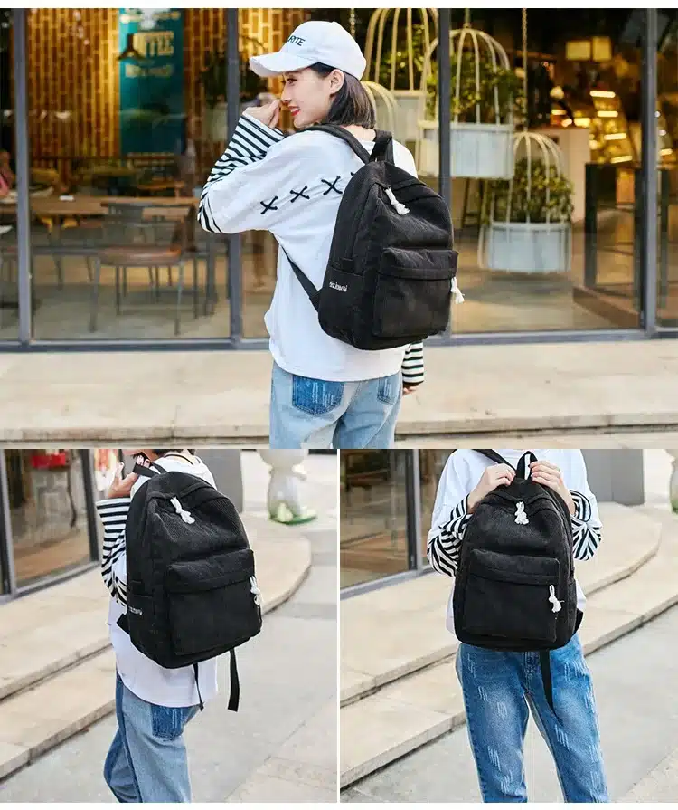 Miyahouse Preppy Style Soft Fabric Backpack Female Corduroy Design School Backpack For Teenage Girls Striped Backpack Women 27